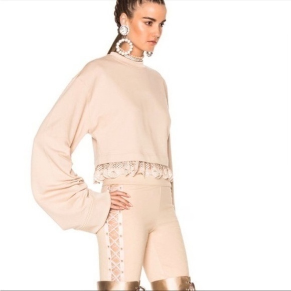 Fenty x Puma | Oversized Crop Beige Sweatshirt With Ruffled Trim Athleisure - Picture 4 of 16